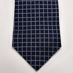 Vintage Brooks Brothers Tie Navy Blue Silk Windowpane Plaid Square Old Money USA